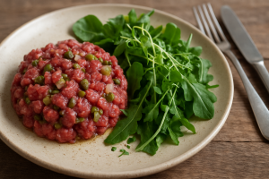 Tartare de bœuf aux câpres et cornichons