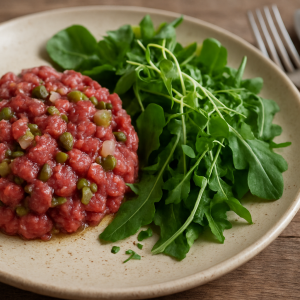 Tartare de bœuf aux câpres et cornichons
